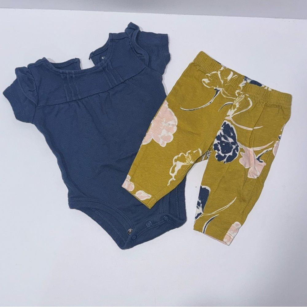 Carter's size 3 months Blue Baby Onesie floral pants outfit